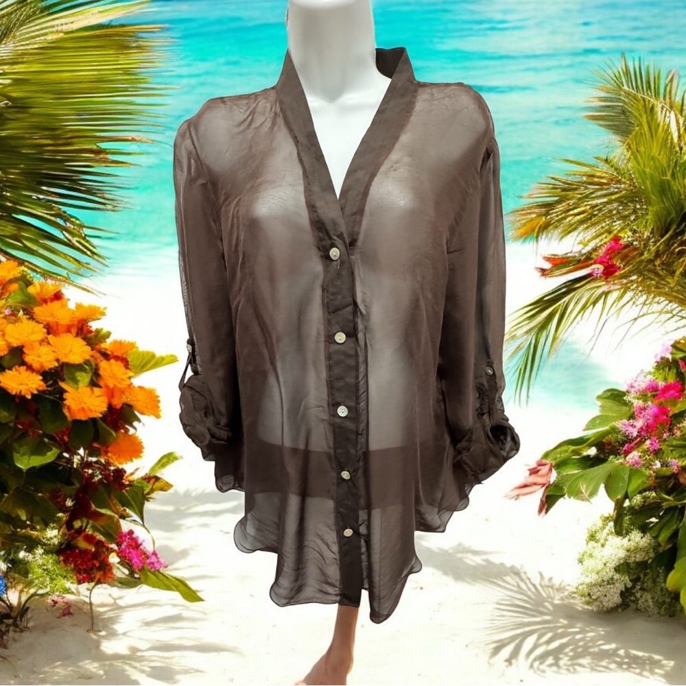 Gigi Moda Sheer silk Brown Blouse made in Italy